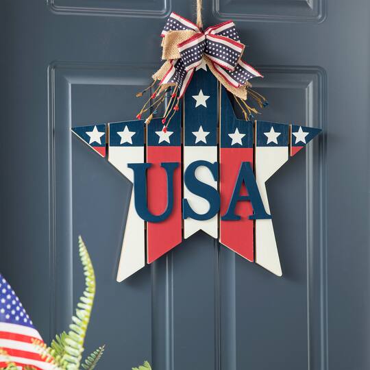 Glitzhome® 19" Patriotic American Wooden Star Door Hanger